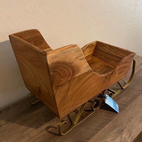 NEW Wooden Santa Sleigh with Gold Metal Accents Made in India Evergreen Grove - Picture 13 of 15